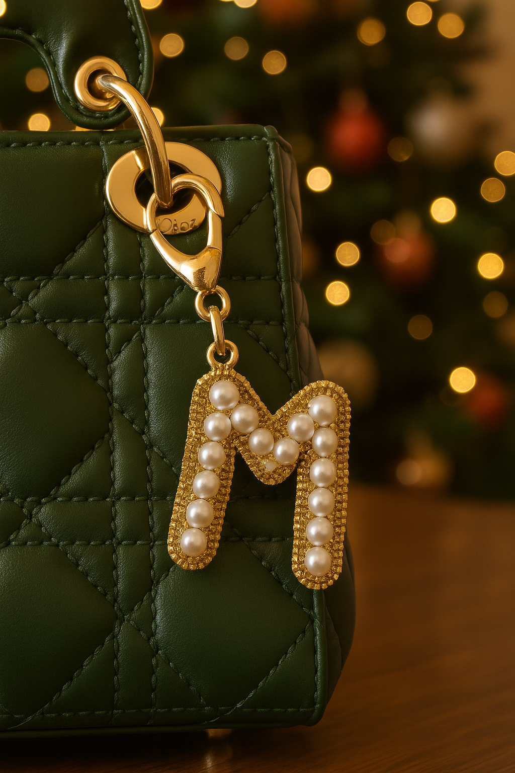 Abalorio para bolso personalizado con inicial "M" de Pearls.
