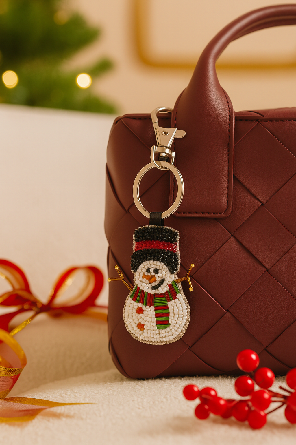 Colgante para bolso con forma de muñeco de nieve