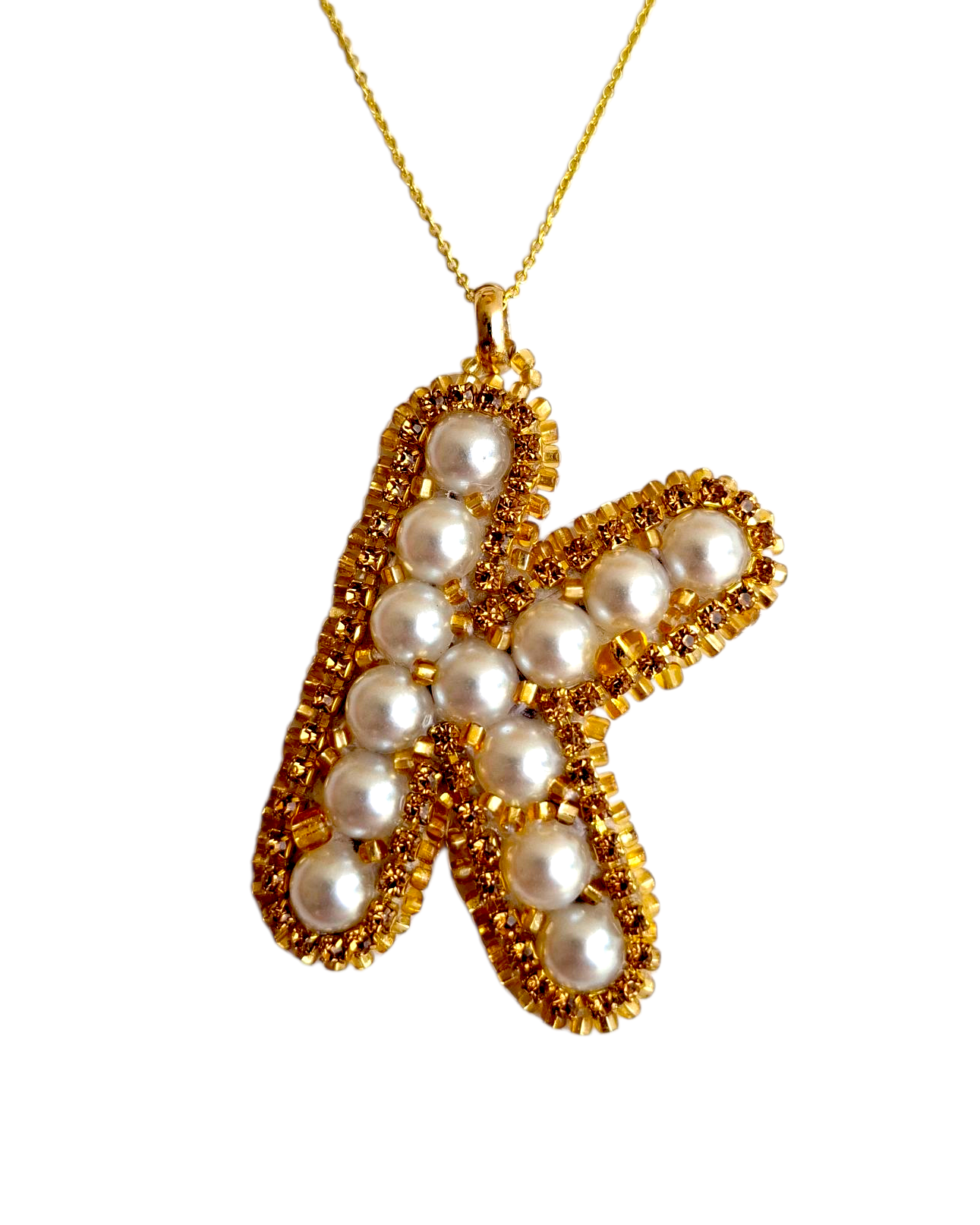 Collar con colgante de inicial "K" personalizado con perlas