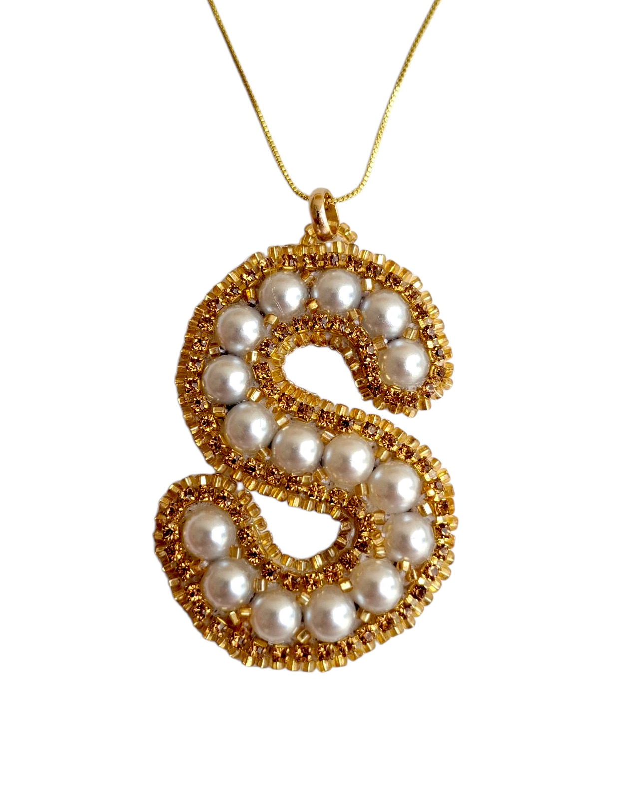 Pearls "S" Custom Initial Pendant Necklace