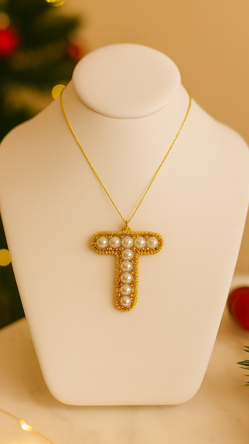Pearls "T" Custom Initial Pendant Necklace