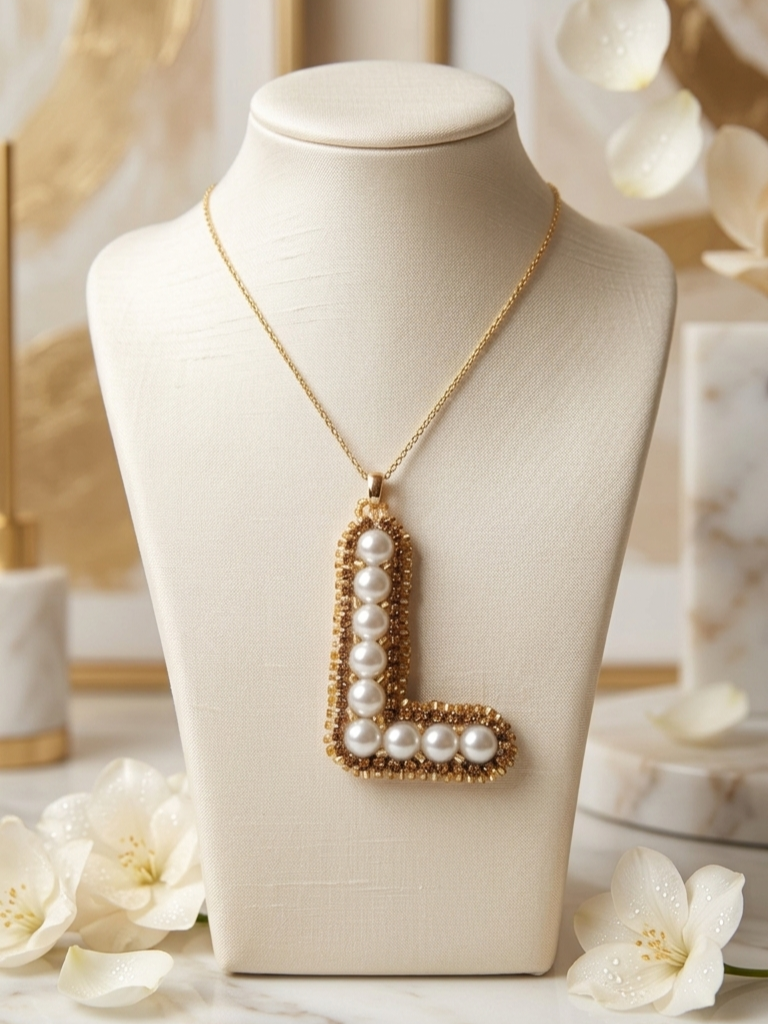 Pearls "L" Custom Initial Pendant Necklace