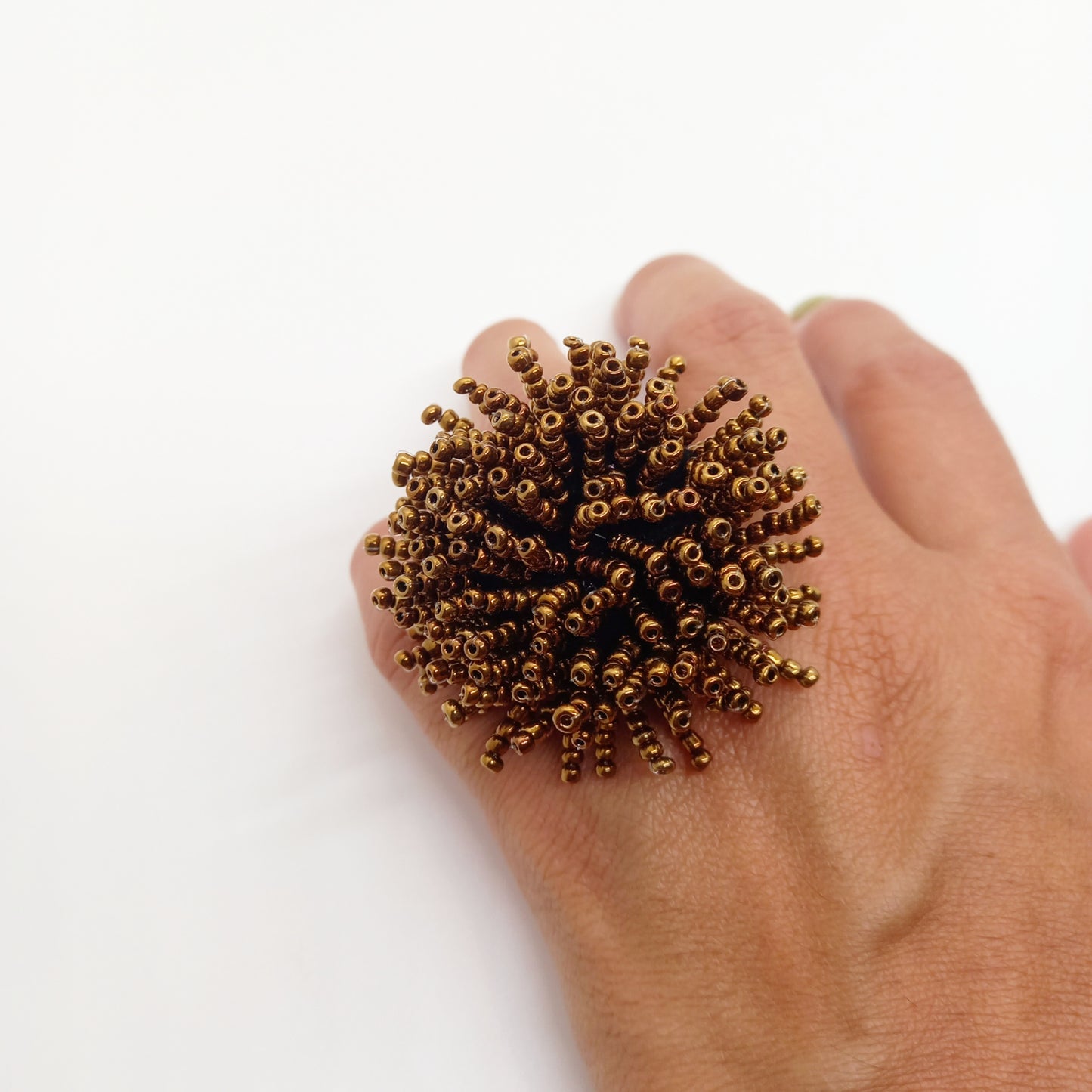 Brown Pom Pom Ring