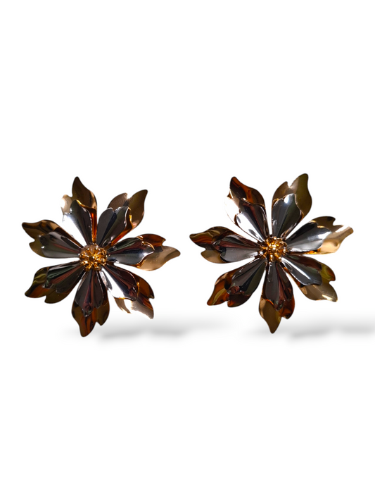 Metal Duo Flowers Earrings