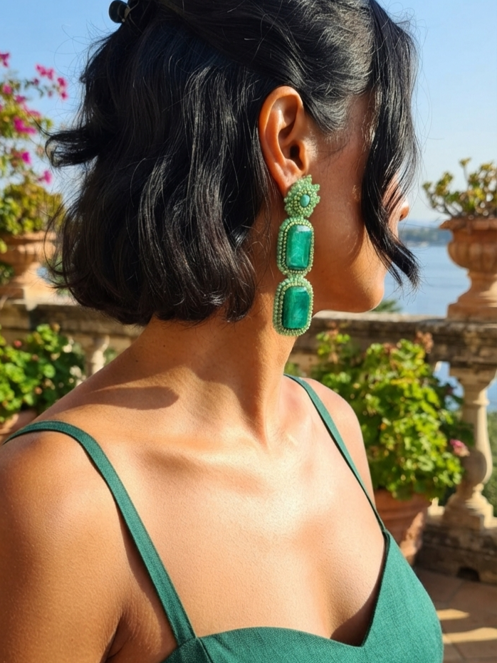Pendientes Audrey de cuentas verdes esmeralda