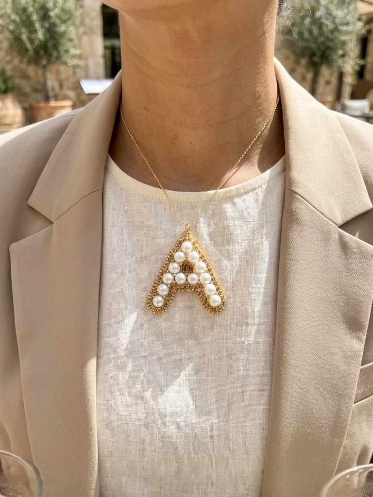 Collar con colgante de inicial personalizada "A" de Pearls.