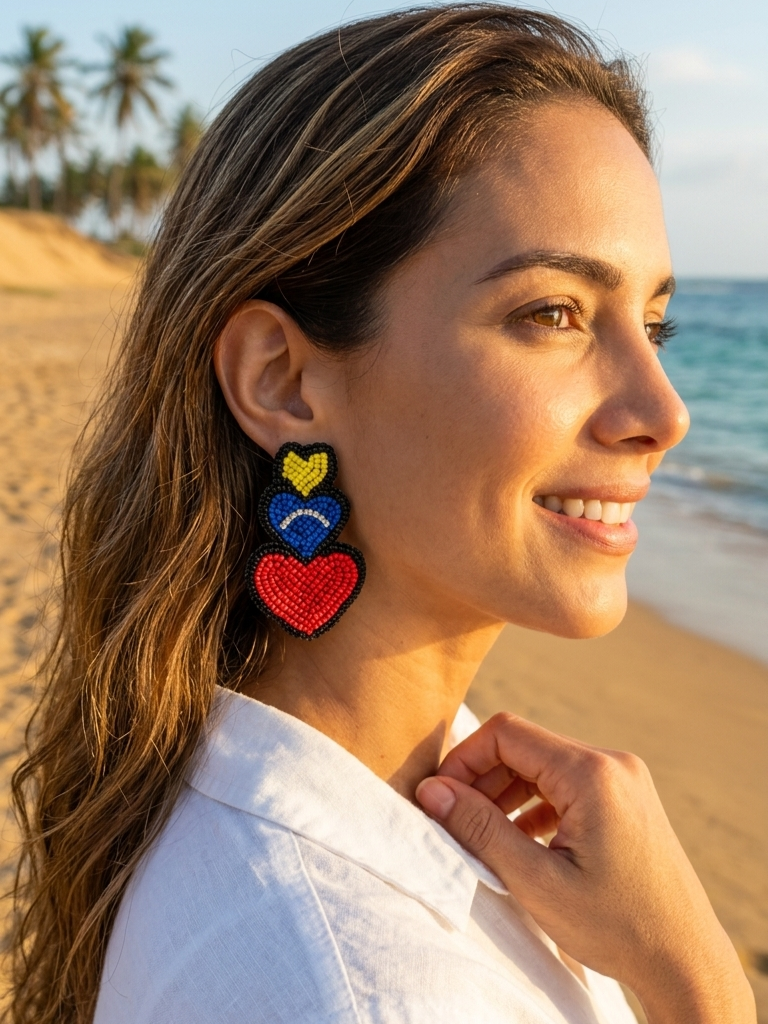 Pendientes colgantes de cuentas Venezuela Hearts
