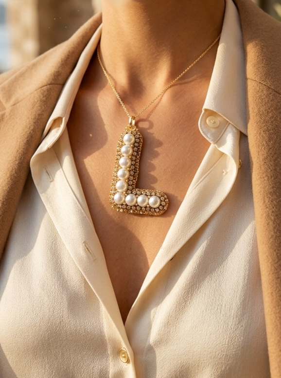 Pearls "L" Custom Initial Pendant Necklace
