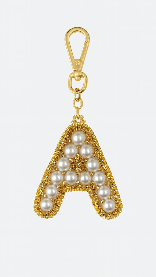 Colgante para bolso personalizado con la inicial "A" de perlas