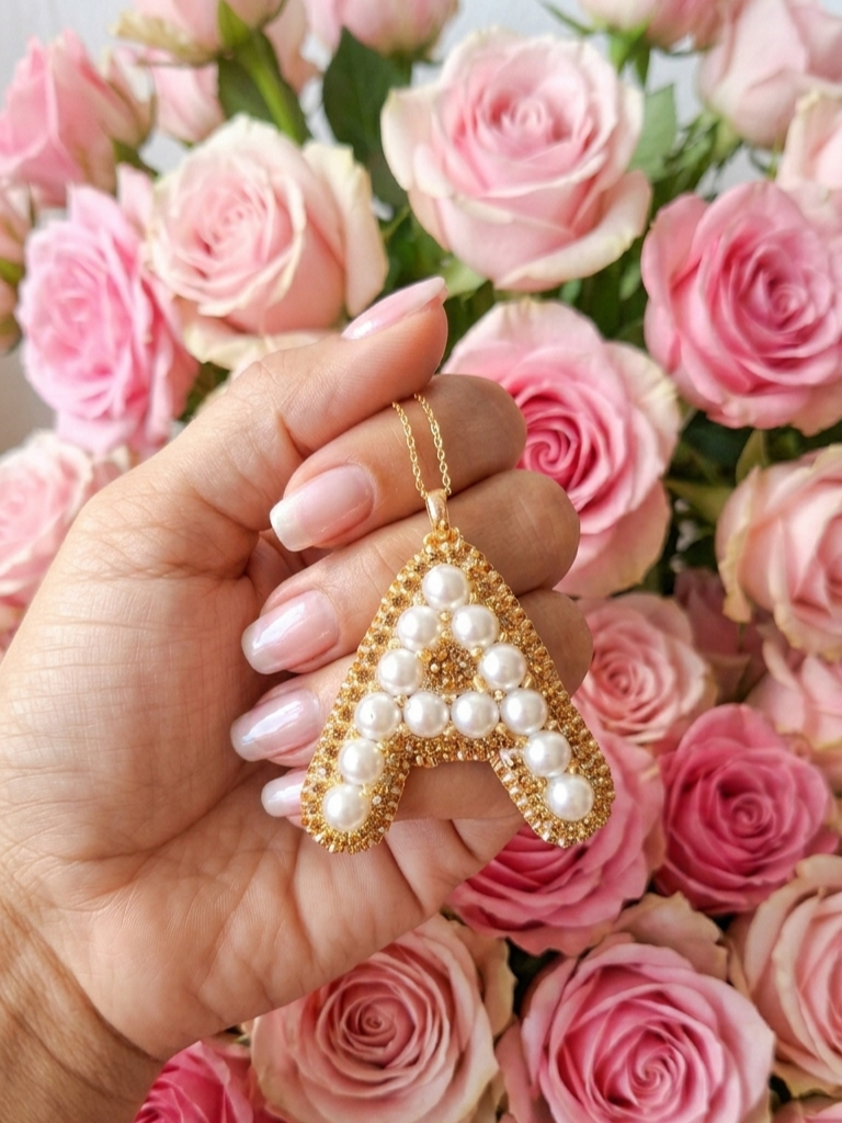 Collar con colgante de inicial personalizada "A" de Pearls.