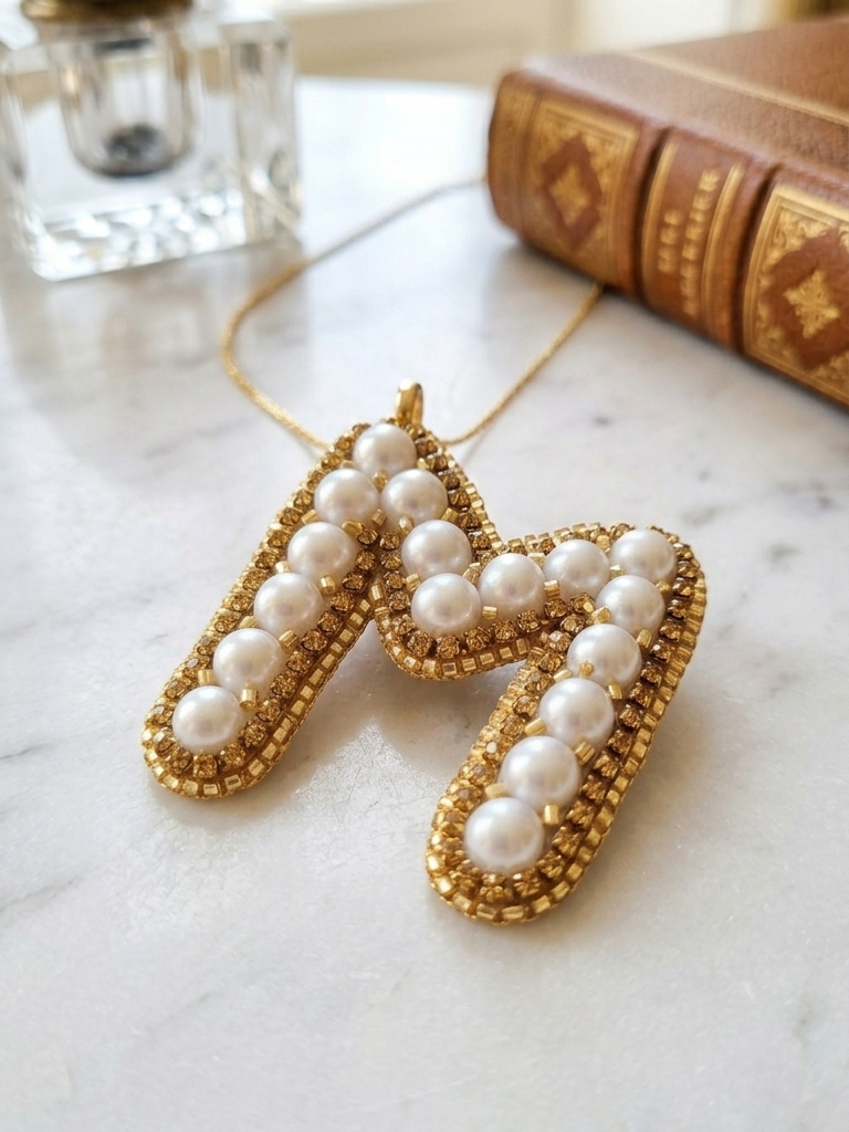 Collar con colgante de inicial personalizada "M" de Pearls.