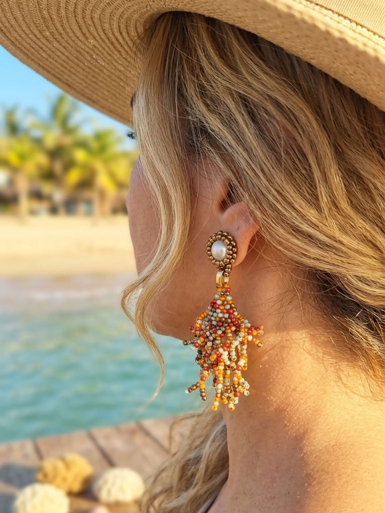 Pendientes llamativos de perlas de coral