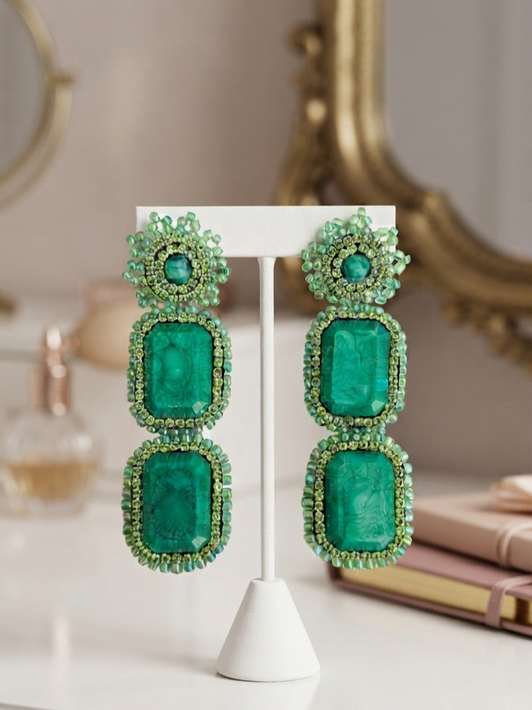 Pendientes Audrey de cuentas verdes esmeralda