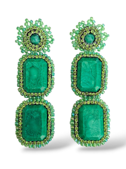 Pendientes Audrey de cuentas verdes esmeralda