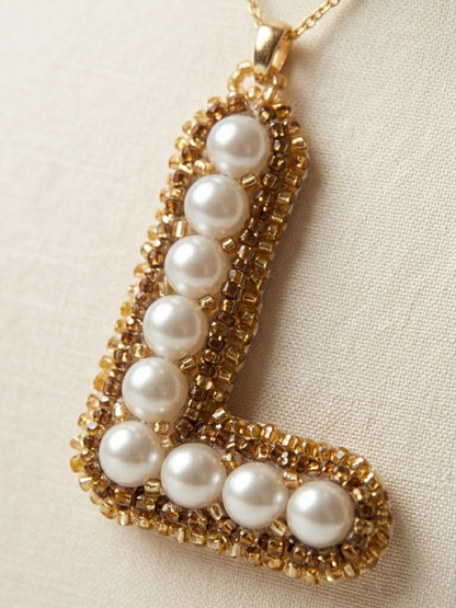 Pearls "L" Custom Initial Pendant Necklace