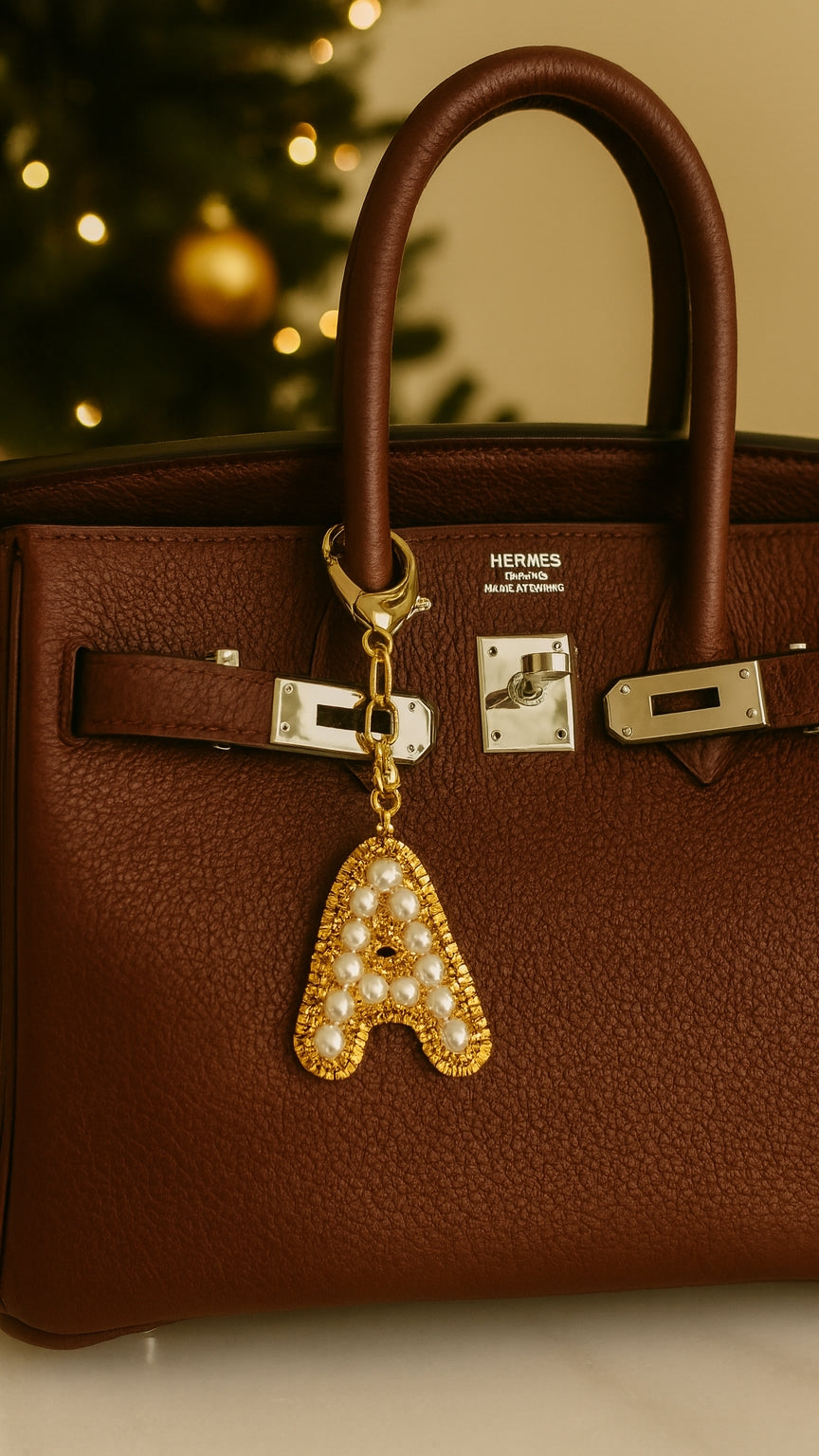 Colgante para bolso personalizado con la inicial "A" de perlas