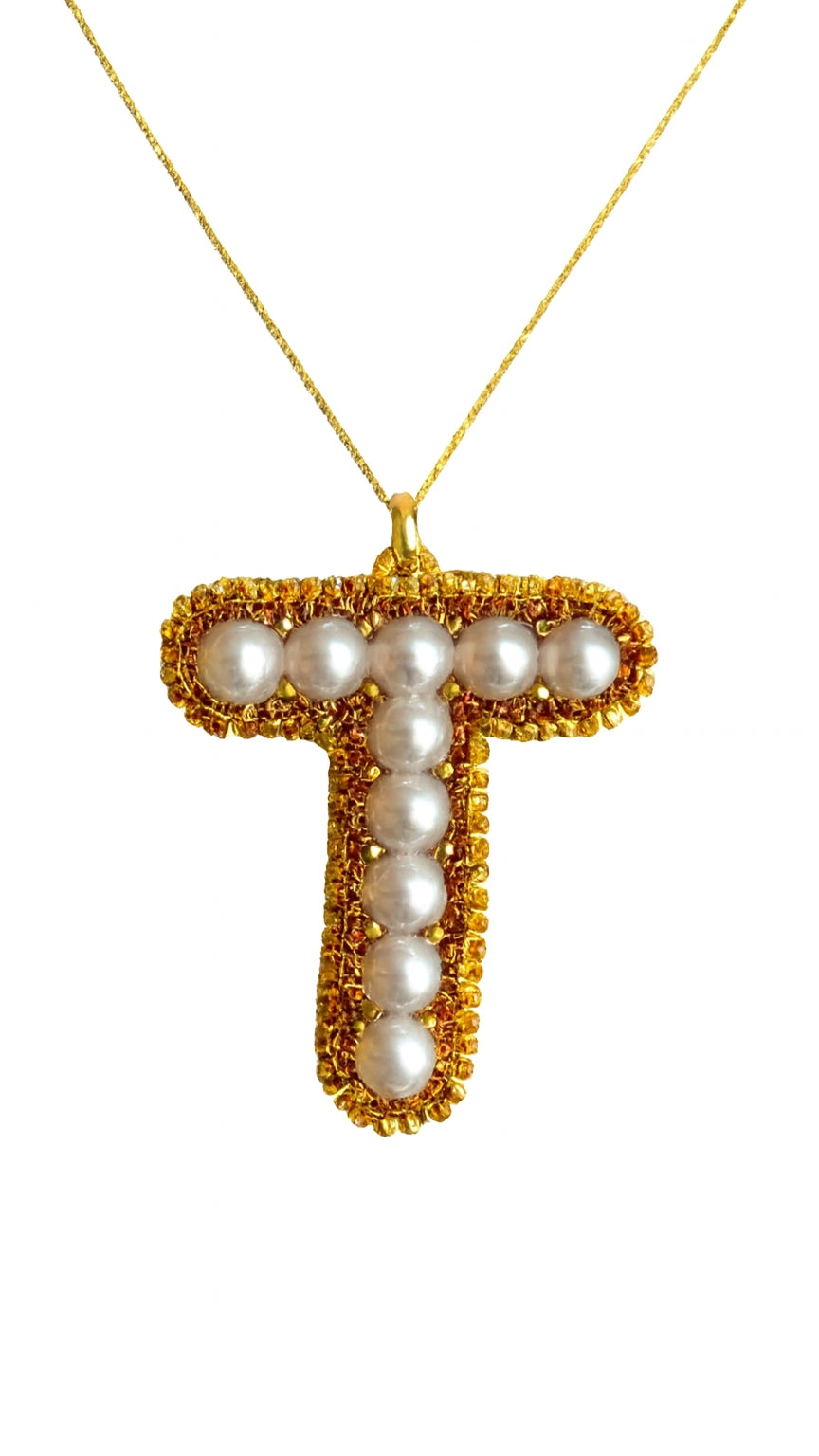Pearls "T" Custom Initial Pendant Necklace