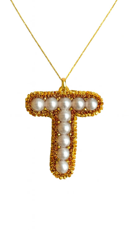 Pearls "T" Custom Initial Pendant Necklace