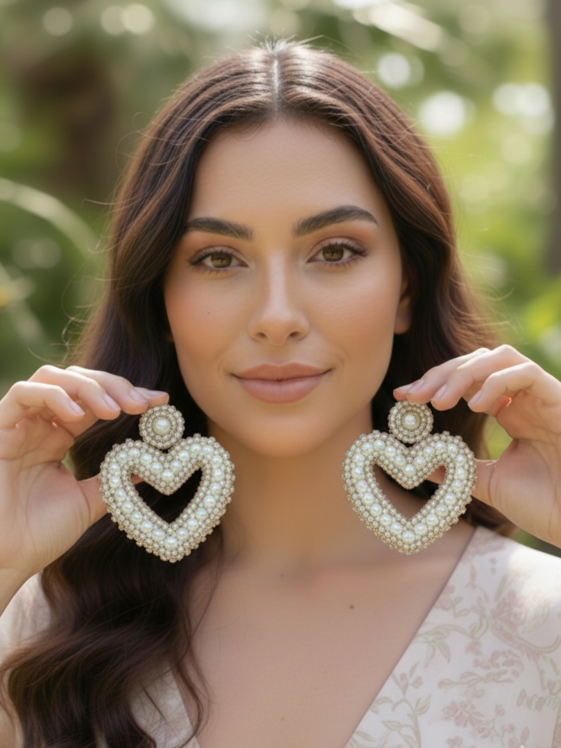 Pendientes Afrodita Perlas Corazones
